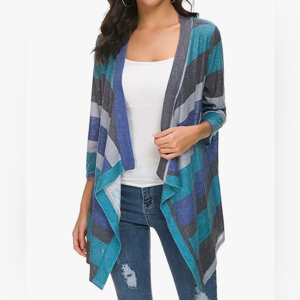 DEARCASE Women's Open Front Cardigans 3/4 Sleeve Draped Loose Cardigan size XL
